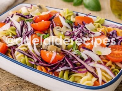 Tricolor Fusilli Salad with Sautéed Mushrooms